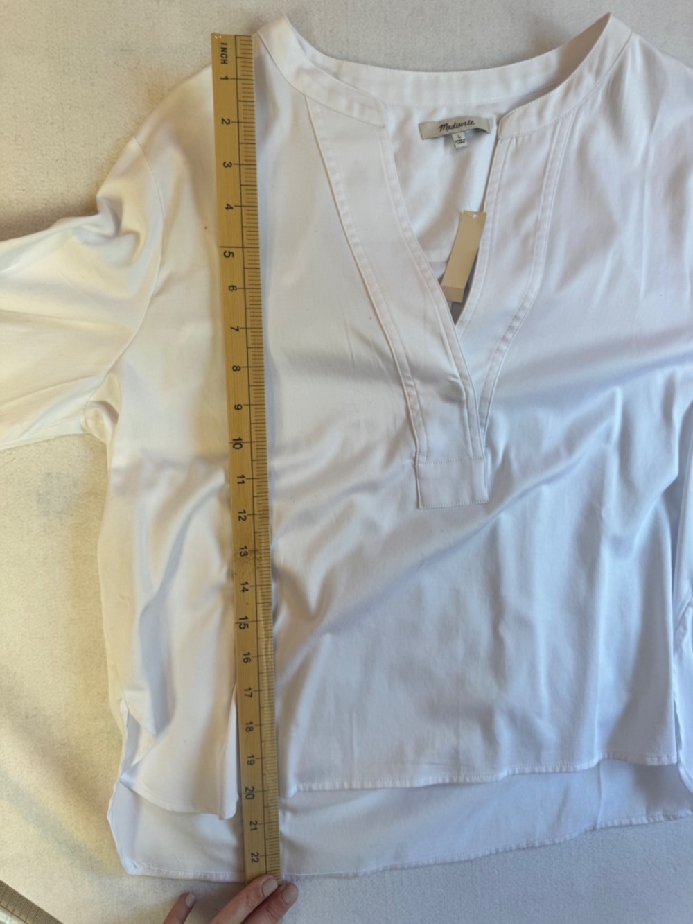 Clean Girl Minimalist Cotton Poplin Madewell V-Neck Long-Sleeve Top White LG NWT - Picture 6 of 7